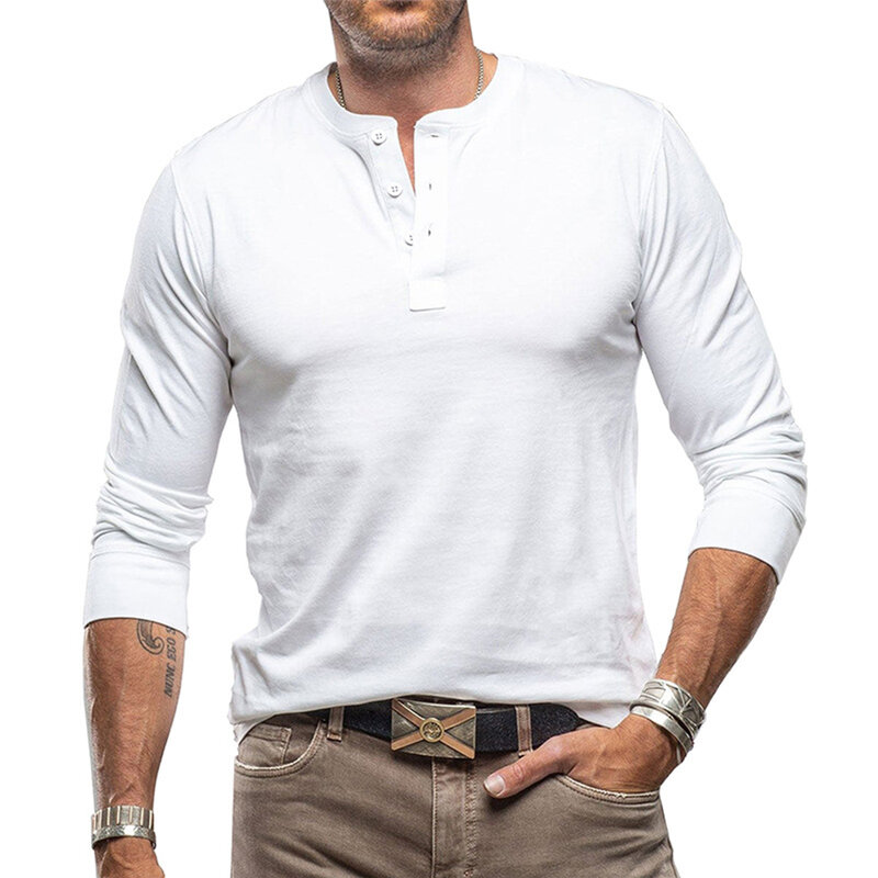 Camiseta cómoda de manga larga con cuello en V para hombre, camisa de playa, vacaciones, moda