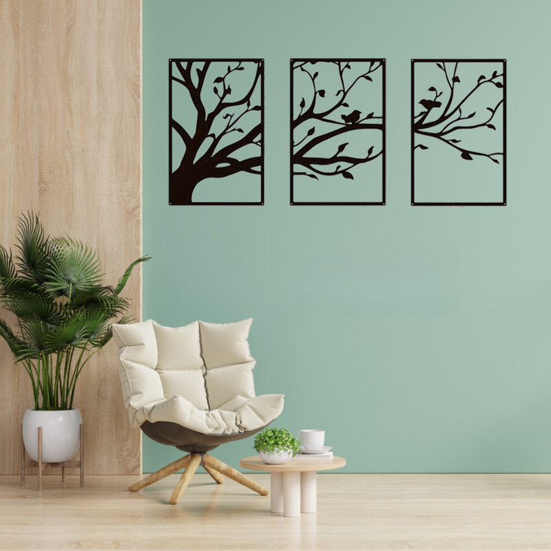3pcs/set Tree of Life Metal Wall Art Branches Home Decor Modern Wall Mounted Decor Sticker Mural Living Room Office Decoration w