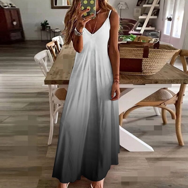 Czarny, szary i biały Ombre sukienka bez rękawów sukienka sukienka kobieca sukienka