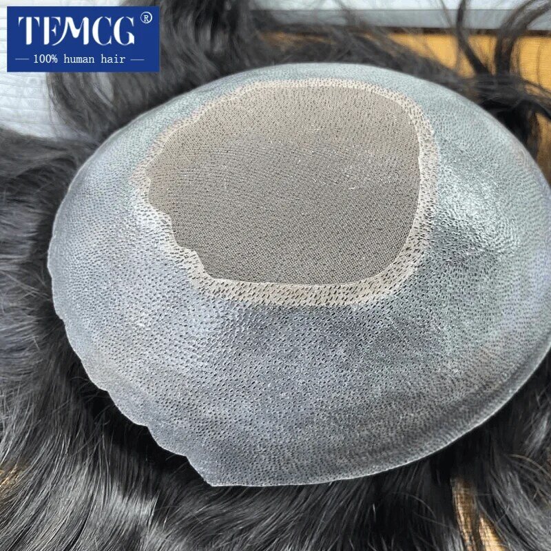 Mono Top con gasa duradera para hombres, tupé transpirable de PU, peluca de cabello humano 100% Natural, sistemas Exhuast