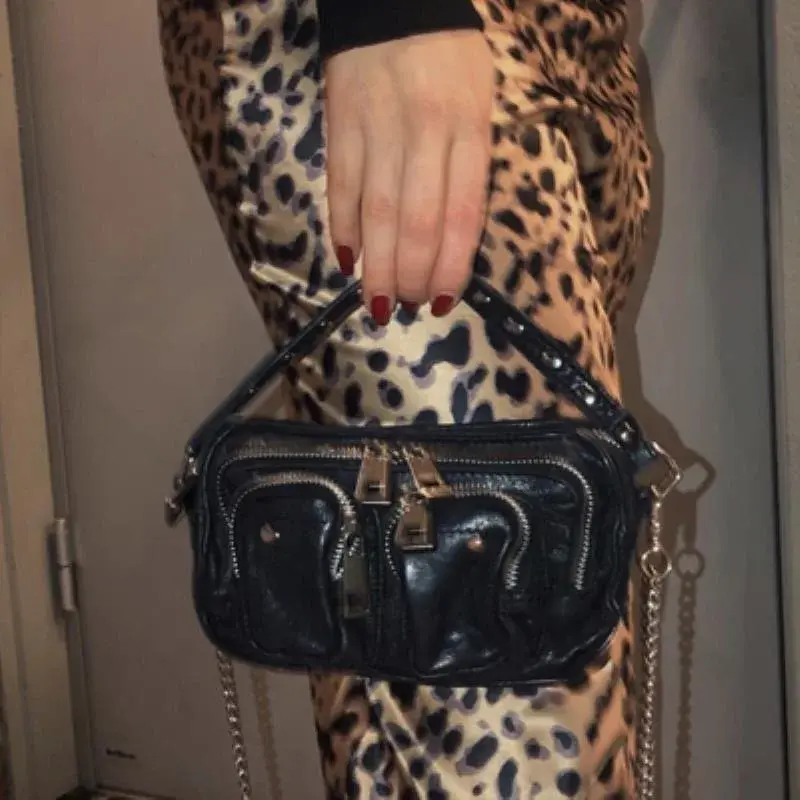 Lux-Bolso de hombro con estampado de leopardo para mujer, bandolera de estilo callejero, estilo Hip Hop, moda Vintage