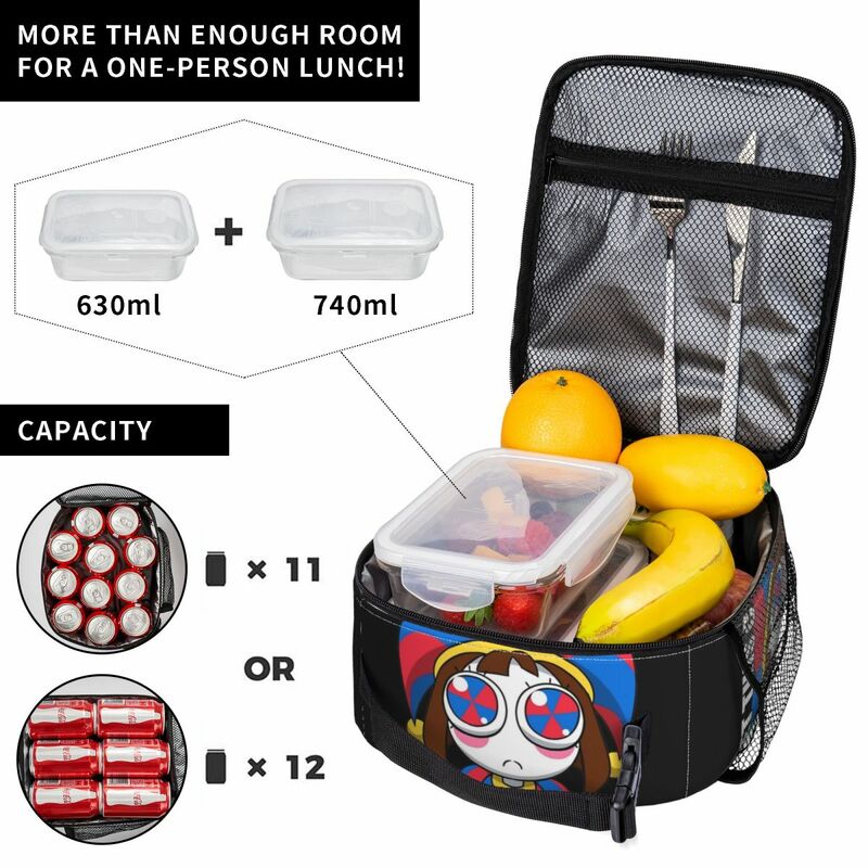 The Amazing Digital Circus Meme Insulated Lunch Bag Portable Meal Container Cooler Bag Tote Lunch Box Beach Outdoor Food Handbag