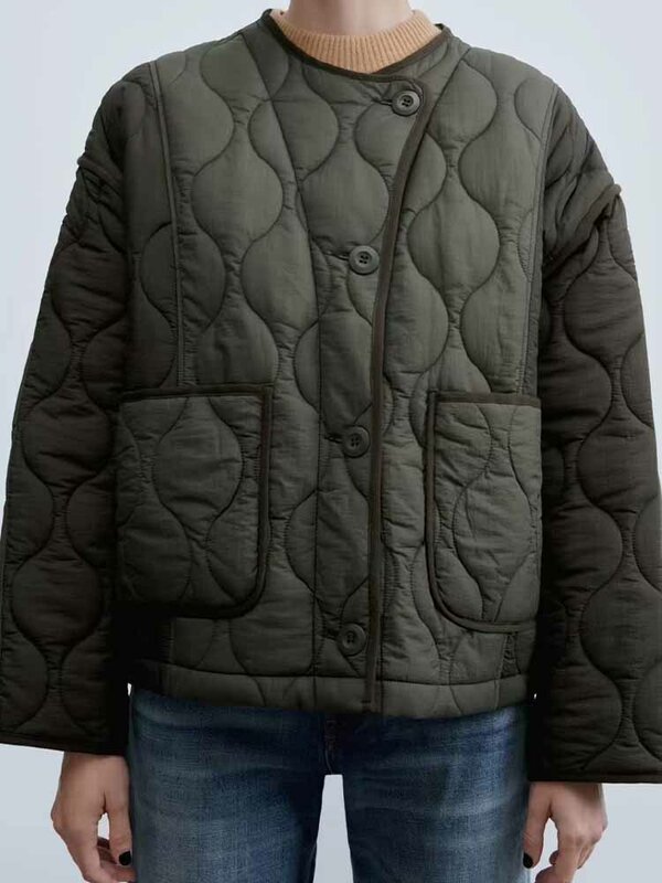 Abrigo de algodón de manga larga con botones para mujer, ropa de abrigo Vintage con costuras en contraste, decoración de bolsillo, moda de invierno