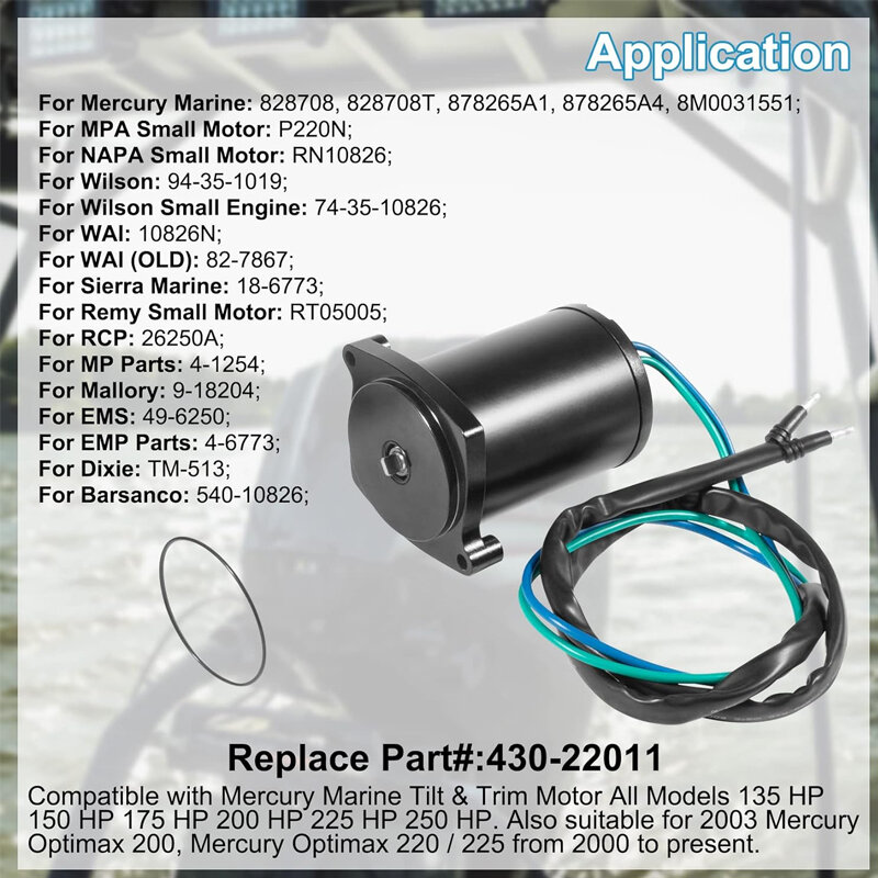 430-22011 Tilt & Trim Motor Replacement for Mercury Marine 135-225HP All Models, 828708, 828708T, 878265A1, 878265A4, 8M0031551