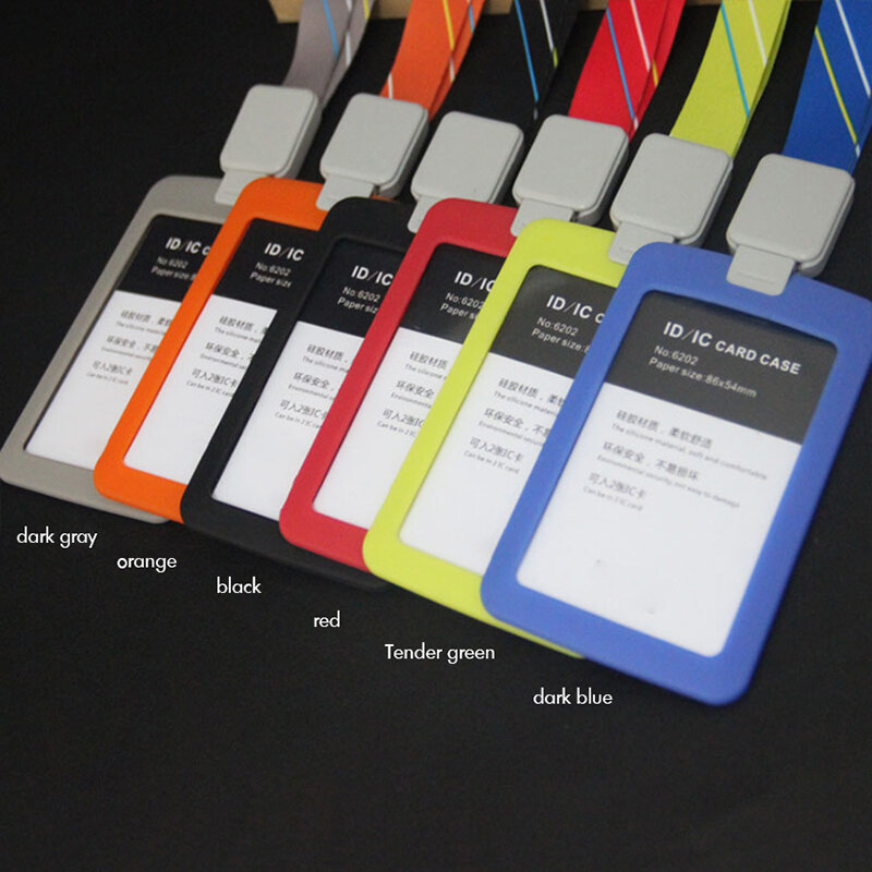 Portatarjetas de identificación acrílico transparente con funda de silicona, cordón retráctil, soporte Vertical para identificación/crédito, carga de dos tarjetas