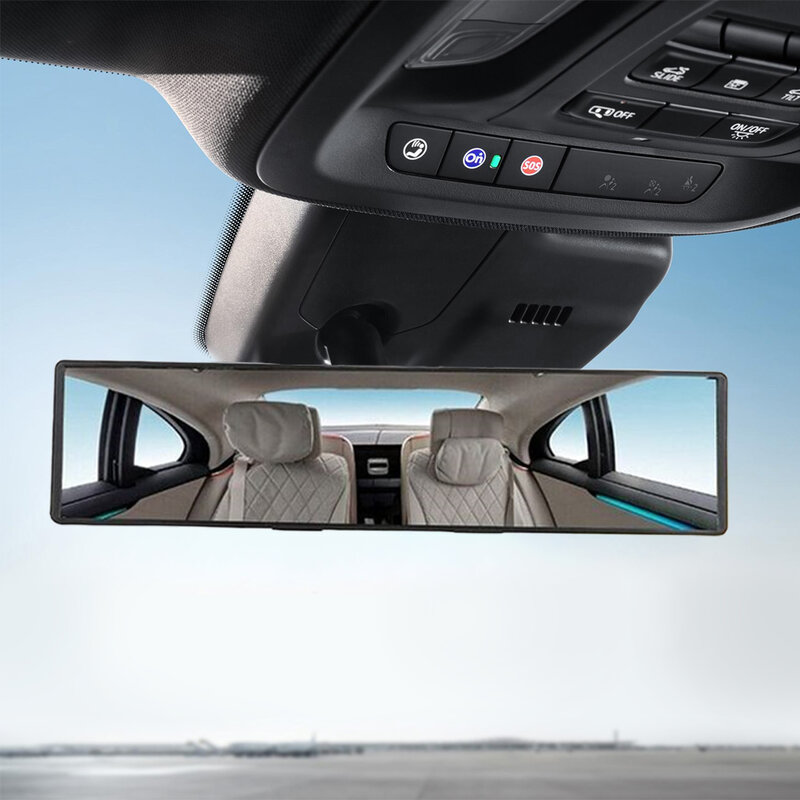 Espelho traseiro claro interior do carro, grampo de borracha, anti-reflexo, curva convexa larga, vista panorâmica, 285mm