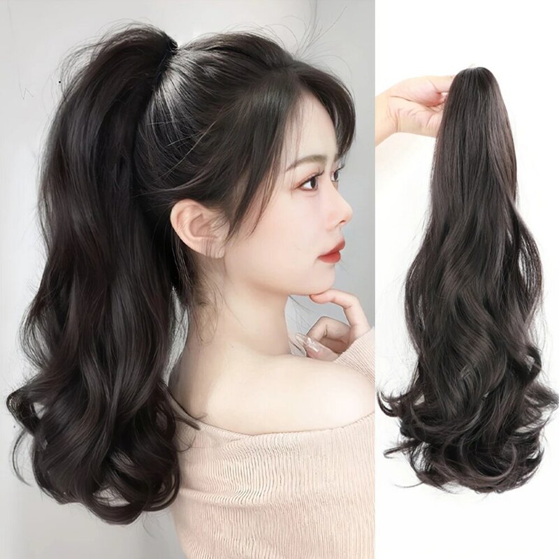 Synthetic Long Wavy Claw Clip On Ponytail Hair Extension Brown Ponytail Extension For Women Pony Tail Hair Hairpiece