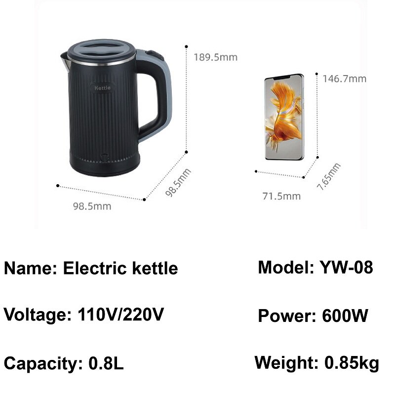 Электрический чайник из нержавеющей стали, 110 В/220 В, 600 Вт