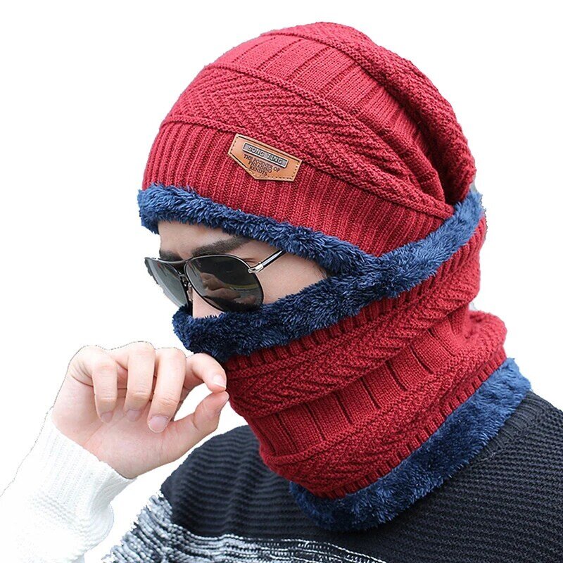 Coral Fleece Scarf Winter Hat Soft Men's Beanie Шапка Мужская Warm Hat Gorras Hombre Knitted Double Layer Cap Touca Masculina