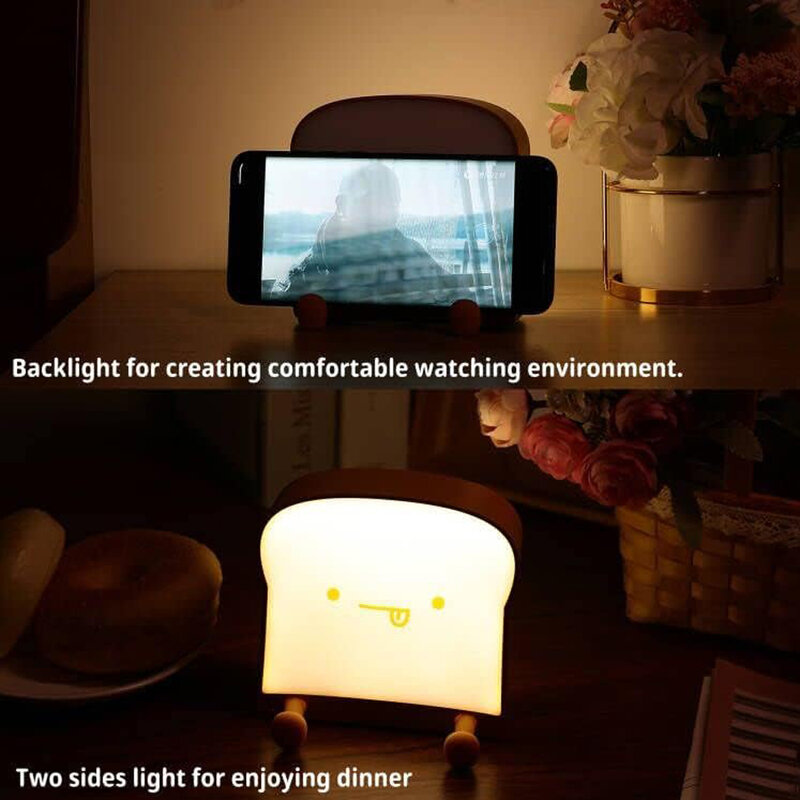 Lámpara de luz nocturna para bebés y niños pequeños, lámpara de pan tostado, regalos de cumpleaños con madera, recargable por USB