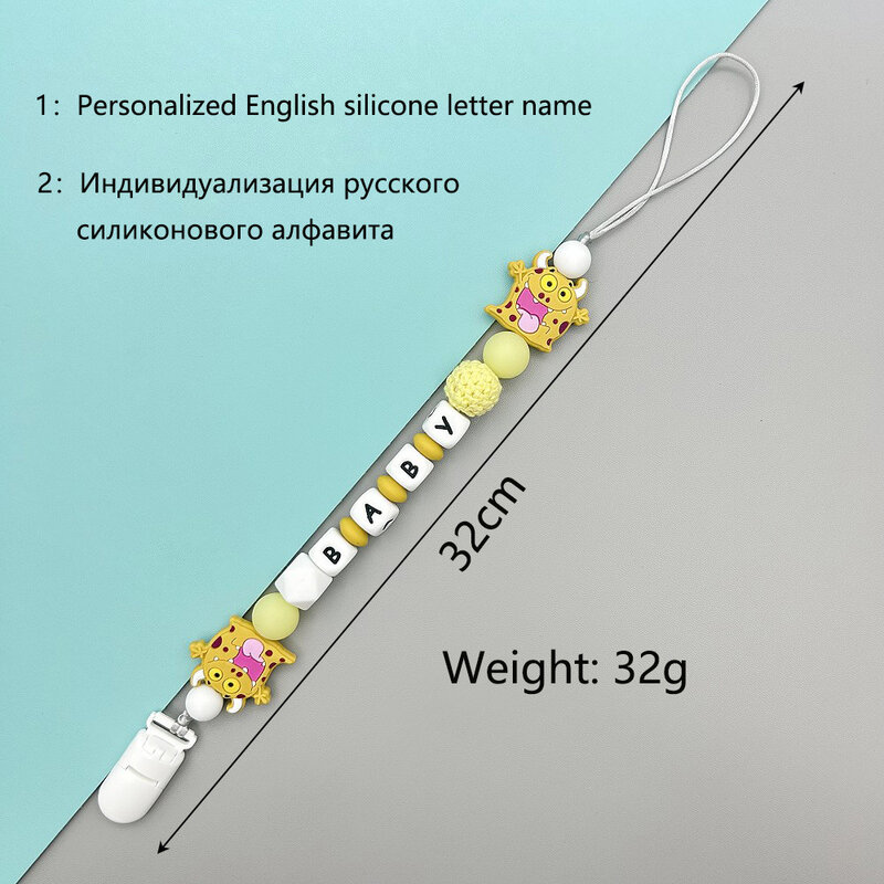 Cadena de soporte para chupete de bebé, colgante personalizado con Nombre del alfabeto inglés y ruso, accesorios Kawaii, regalo