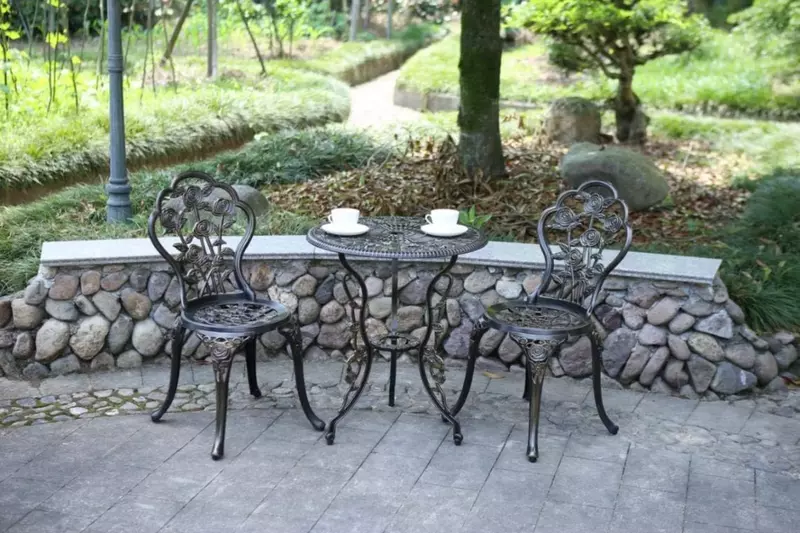 Juego de mesa de Bistro de aluminio fundido antioxidante, muebles de porche delantero para Patio de parque, exterior, 3 piezas