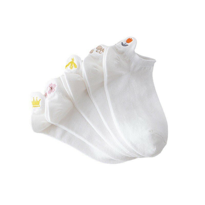 Calcetines de algodón con bordado de flores para mujer, medias de estilo fino, simples, duraderas, cómodas y transpirables, D102
