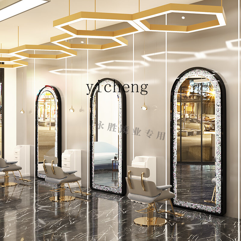 Soporte para espejo de barbería XL, montado en la pared, individual, con luz, para salón de belleza