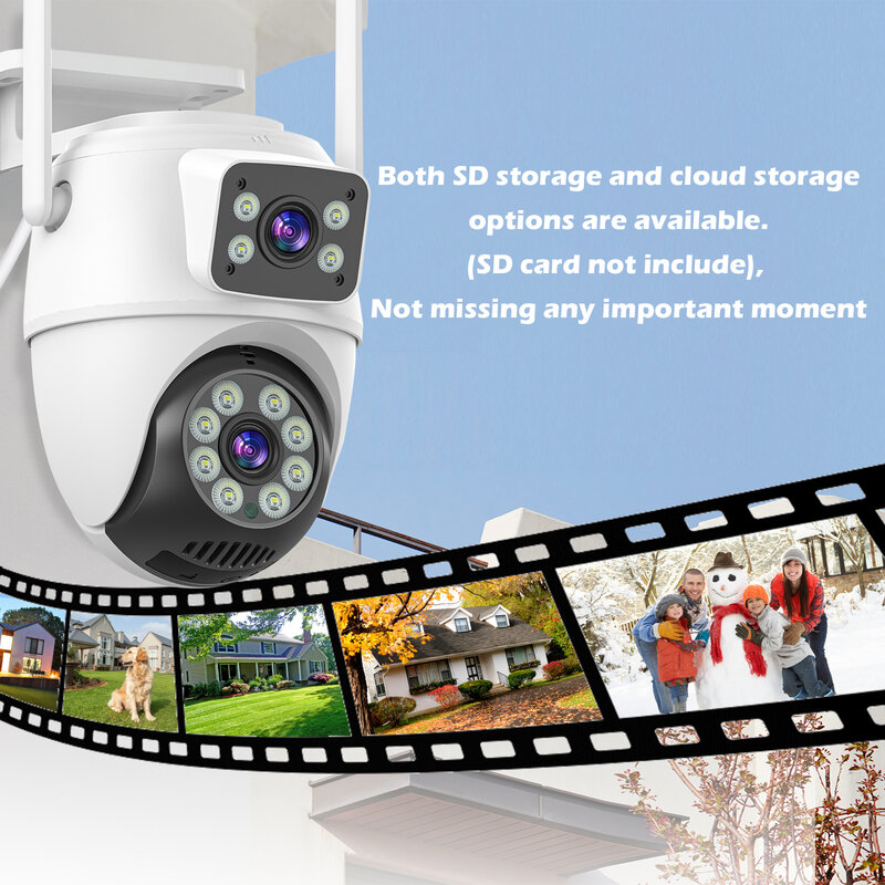PTZ 와이파이 듀얼 카메라 렌즈, 4K 8MP, 듀얼 스크린 CCTV, AI 인간 감지, 자동 추적, 무선 야외 감시 카메라
