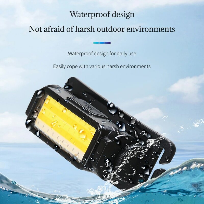 COB + lampu depan LED kuat USB, lampu depan dapat diisi ulang 4 mode pencahayaan tahan air lampu kepala untuk berkemah darurat