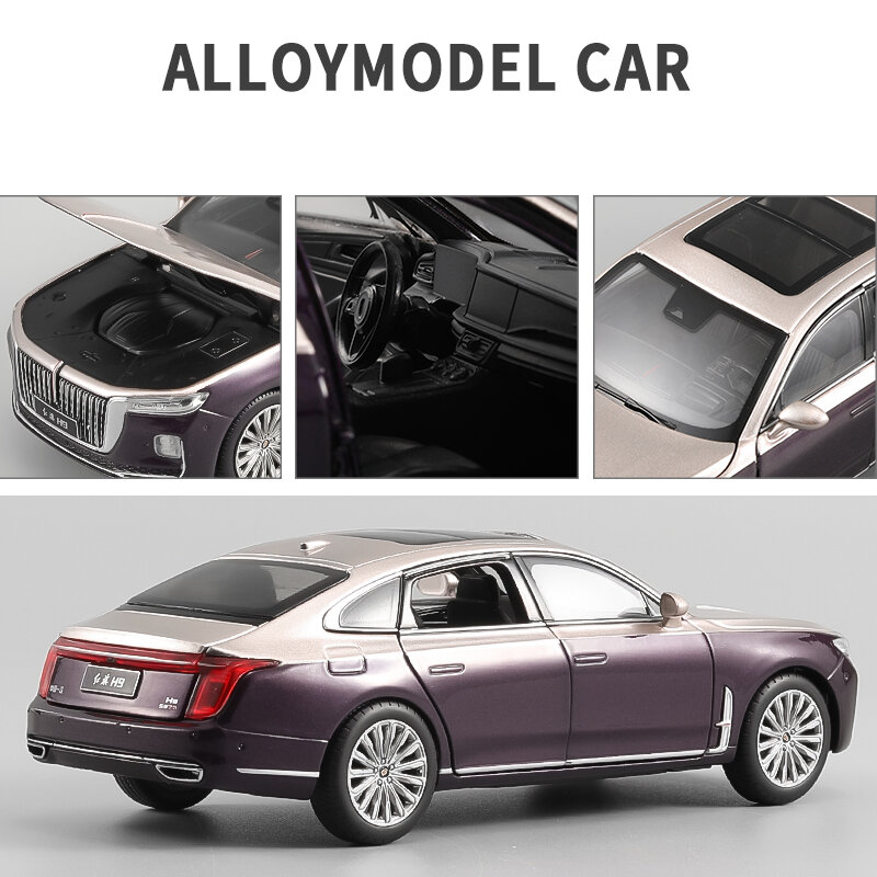 1/32 Hong Qi Limousine H9 Alloy Car Model Diecast Toy Vehicles Metal Car Model High Simulation Sound Light Collection Decoration