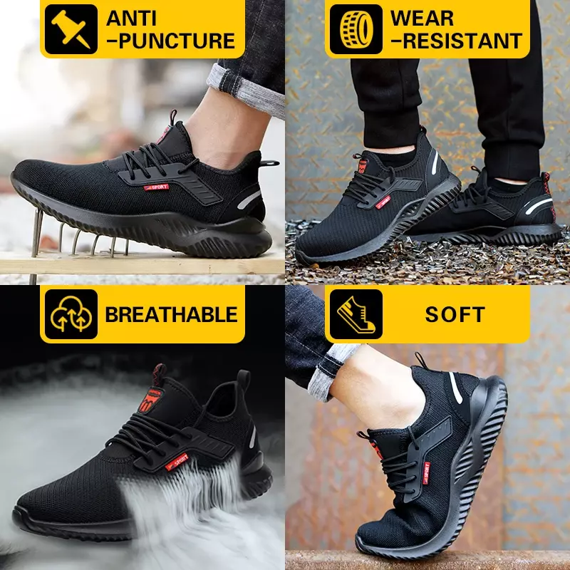 Buty robocze MIjia dla mężczyzn antypoślizgowe do biegania buty na deskorolkę oddychające stalowe noski trampki amortyzujące obuwie nowe