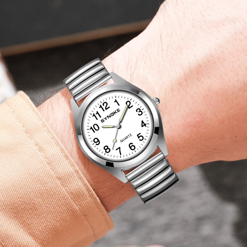 SYNOKE-Relógio de aço inoxidável para homens e mulheres, relógio de casal, relógio criativo, pulseira de primavera, impermeável