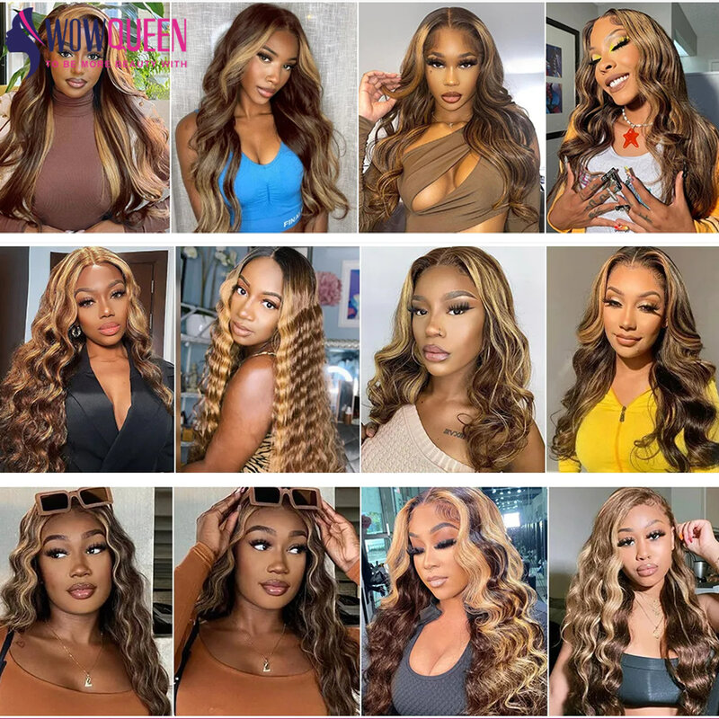 13x4 Highlight Lace Frontal Wig Human Hair P4/27 Ombre Honey Blonde Body Wave Lace Front Wigs For Women 32 34 Inch Pre Plucked