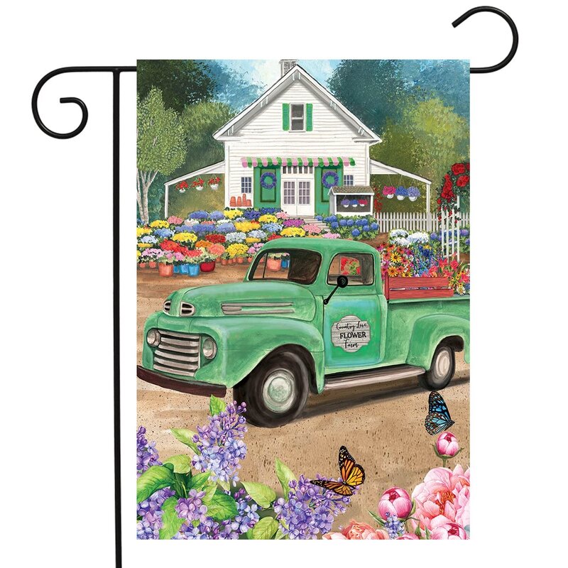 Agriculture Farm Garden Flag Morning with Barn and Tractor Sunrise Yard Flag Double Sided for Patio Lawn Outdoor Home Decoration
