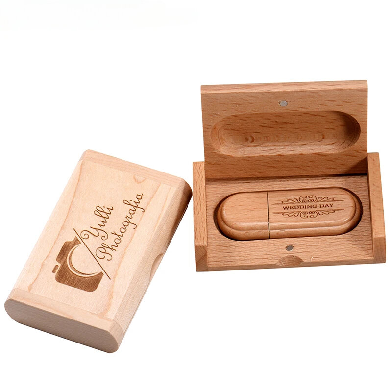 Maple Wood Flash Drives, Pen Drive de madeira, Memory Stick, U Disk, Presentes de Fotografia de Casamento, USB 2.0, 128GB, 64GB, 20Pcs Lot