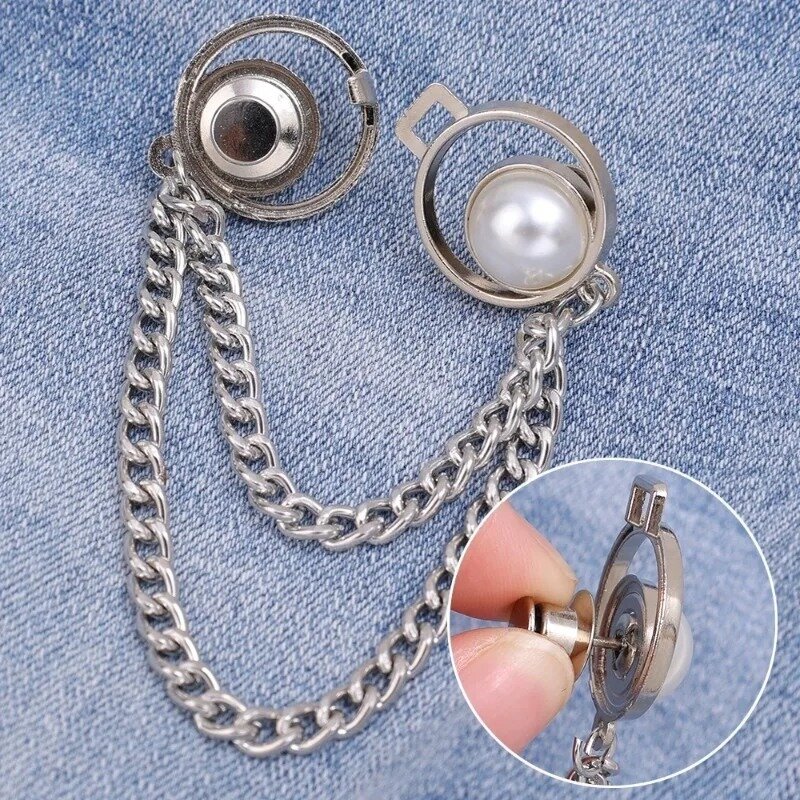 Nuova catena di perle in vita stringere fibbia senza chiodi Jeans in metallo gonne pantaloni clip bottoni spille fai da te tenditore in vita fibbie per abbigliamento