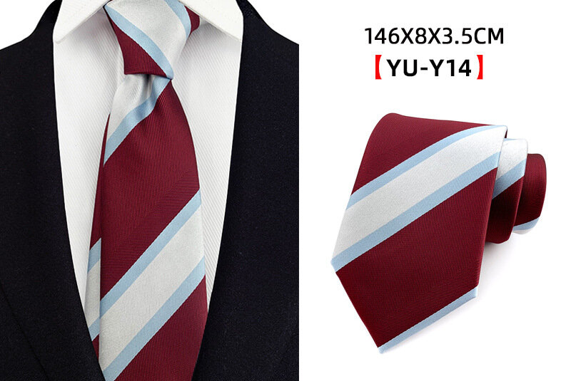 Dasi bergaris klasik 8CM untuk bisnis kantor modis dasi leher gaya serbaguna abu-abu anggur merah