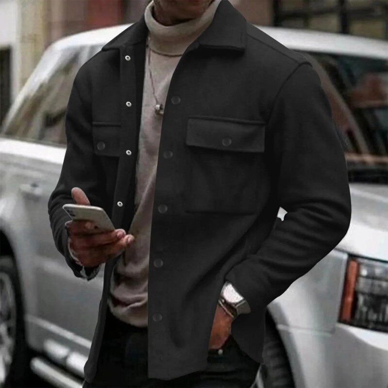 Casaco retrô veludo de botão para lapela masculino com bolsos, jaqueta monocromática, alta qualidade, primavera