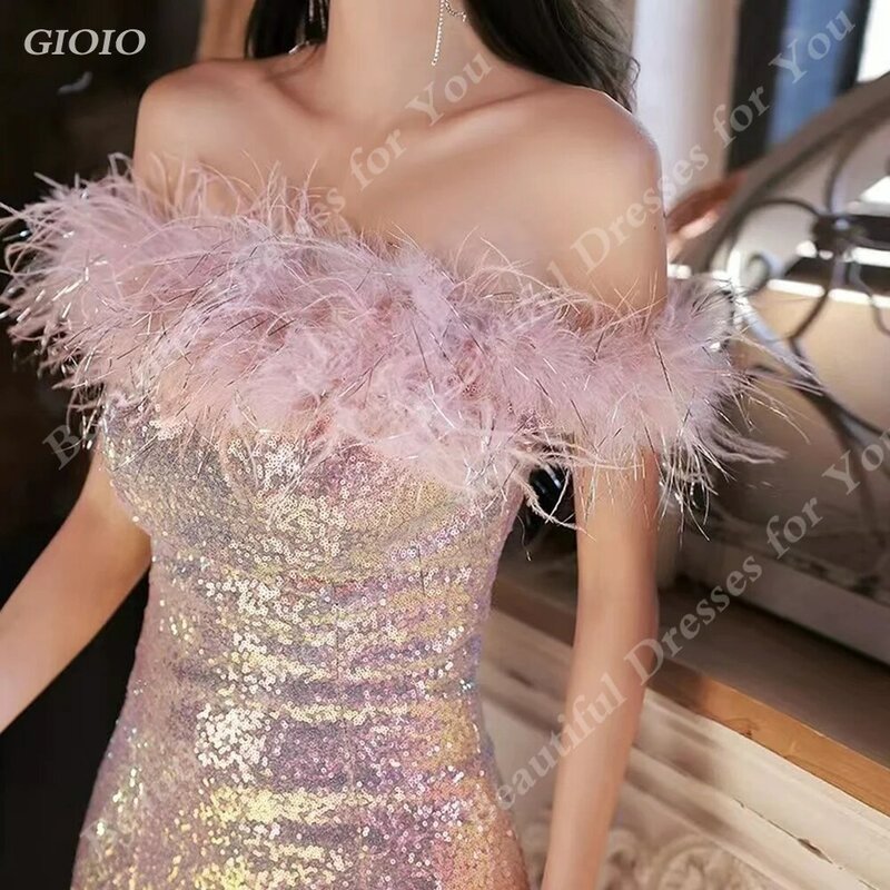 GIOIO 2023 핑크 스팽글 이브닝 드레스, 여성 패션, 템퍼러먼트 레이디, 연회 지원, 피쉬테일, 신상