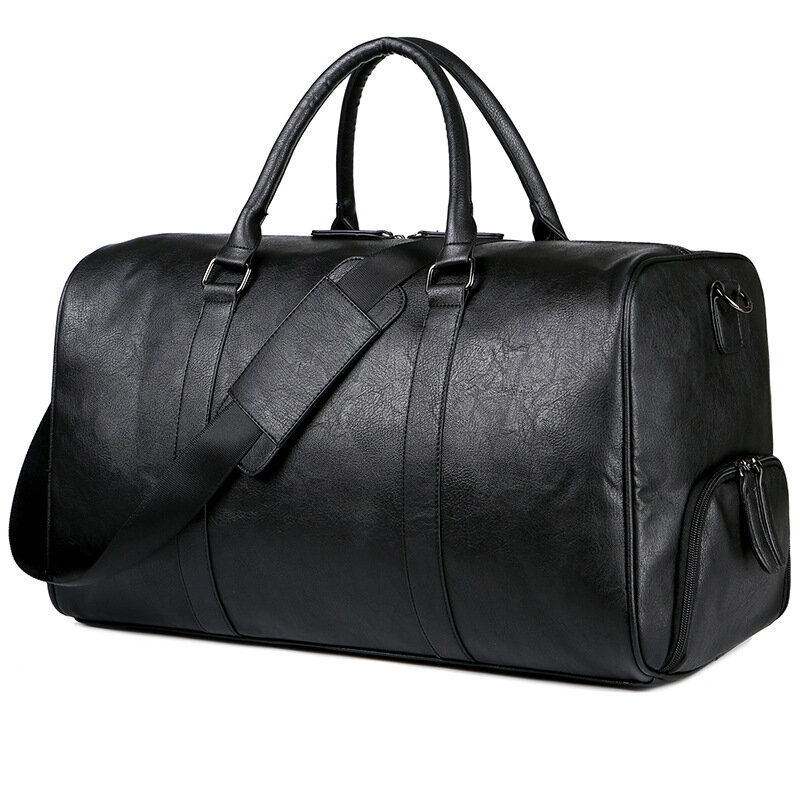 กระเป๋าเดินทางสำหรับผู้ชายสีดำความจุขนาดใหญ่, กระเป๋าหนัง PU สำหรับใส่กระเป๋าเดินทางกระเป๋าผู้ชายสะพายไหล่ tas GYM ฟิตเนส