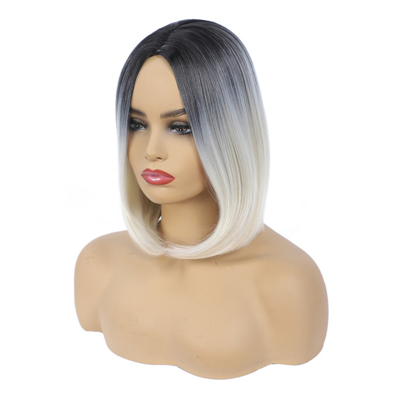 WIND FLYING Fashion Wig Short Hair Middle Parted Color Bob Head Chemical Fiber High Temperature Silk Ladies Wig Head Covering,H