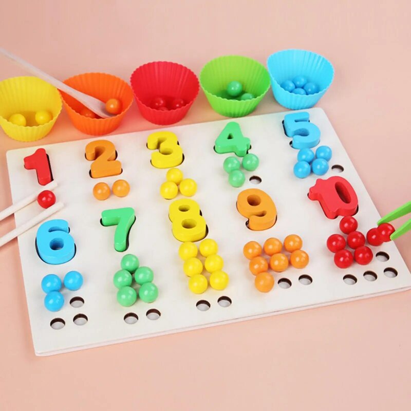 Mainan matematika pendidikan Puzzle nomor permainan manik-manik kayu warna terang untuk