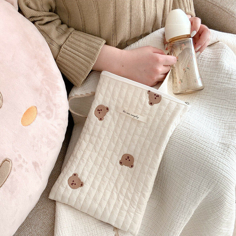 Cotton Baby Diaper Bag Nappy Pouch Travel Stroller Storage Bags South Korea's Ins Cute Bear Embroidery Mommy Bag Handbags