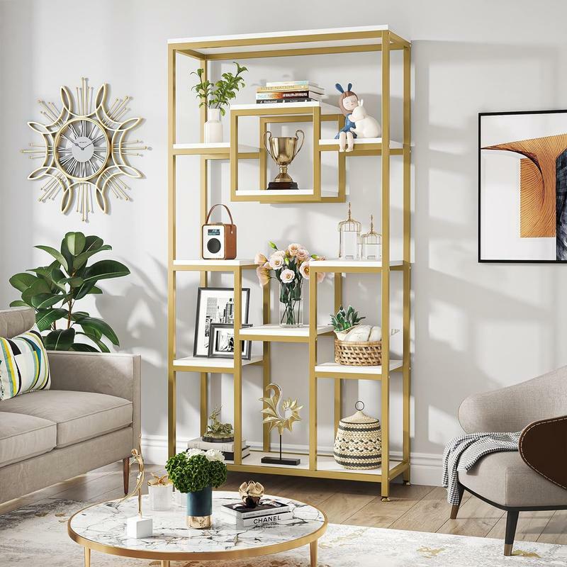 Tribesigns 71 estantería de pie para sala de estar, dormitorio, oficina en casa, oro y blanco