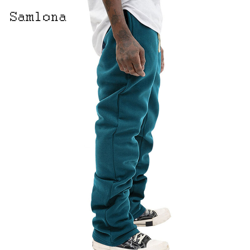 Мужские модные свободные расклешенные брюки с эластичным поясом, однотонные удобные длинные брюки с карманами, мужские повседневные брюки, 2024