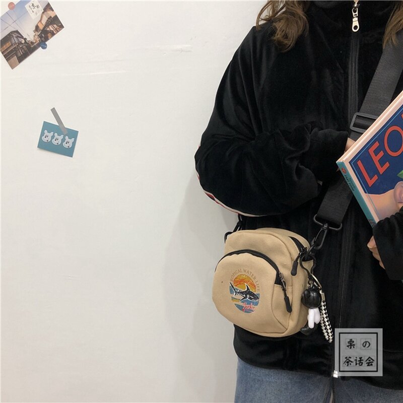 Bolsa de lona para mulheres Mini bolsa de estudante Bolsa para celular Bolsa Mensageiro Simples Bolsa de Ombro Casual, Moda