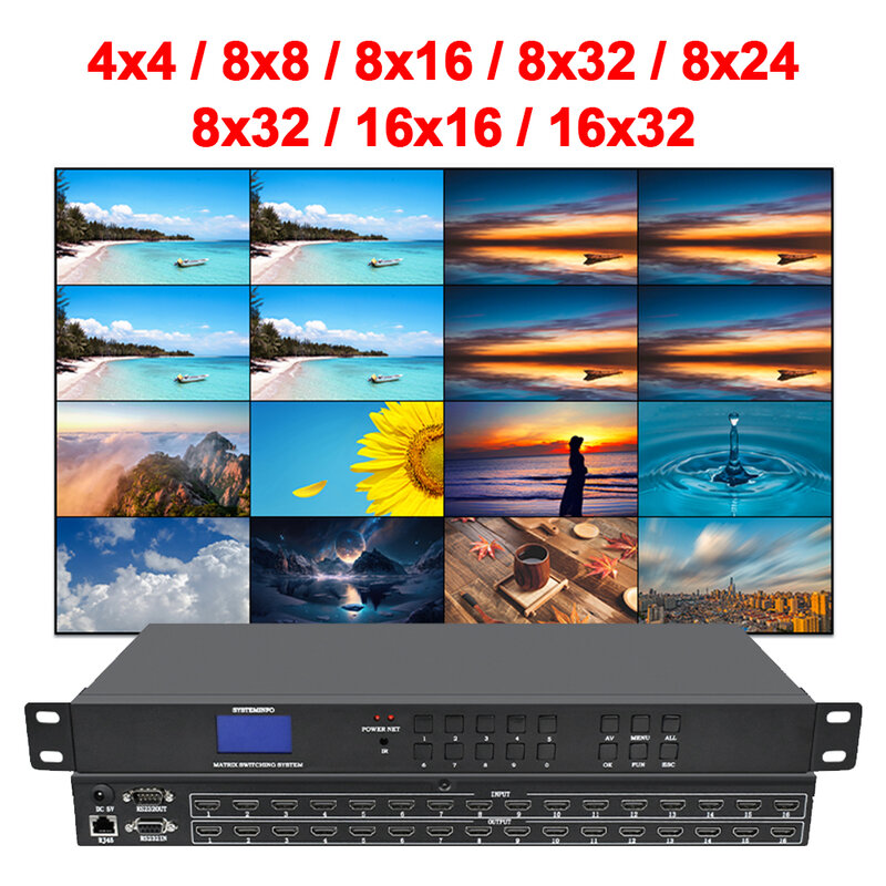 Matriks video Audio/video Hd, sakelar matriks Host sinyal Digital 4x4 8x8 8x16 8x24 8x32 16x16x32 layar Splicing sinyal 2K/4K untuk Hdmi