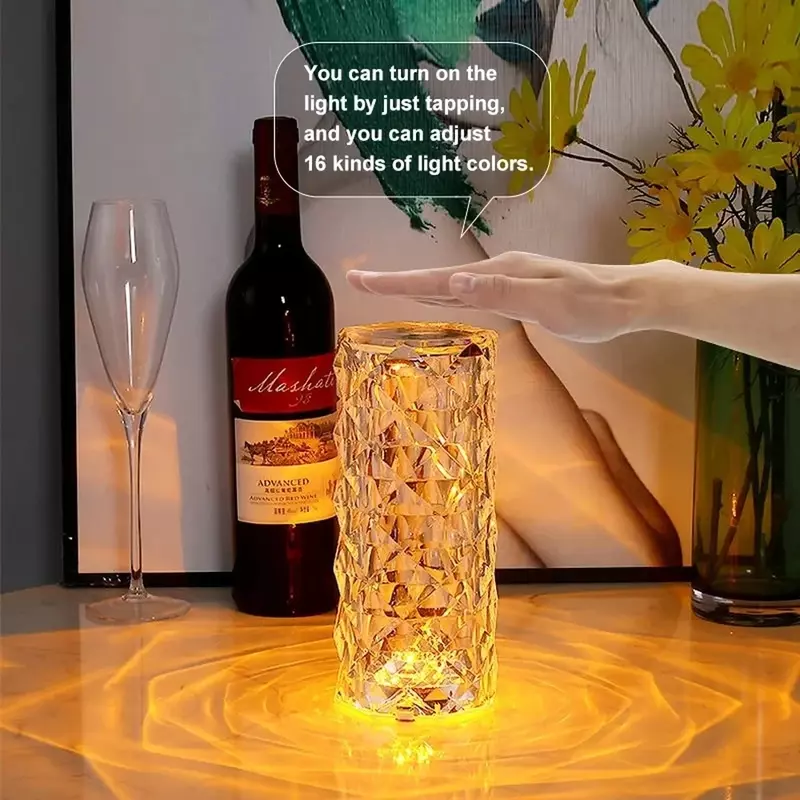 Lampada da tavolo a LED in cristallo rosa USB ricaricabile 16 colori Touch lampada da notte con diamante romantico decorazione della casa camera da letto con luce ambientale