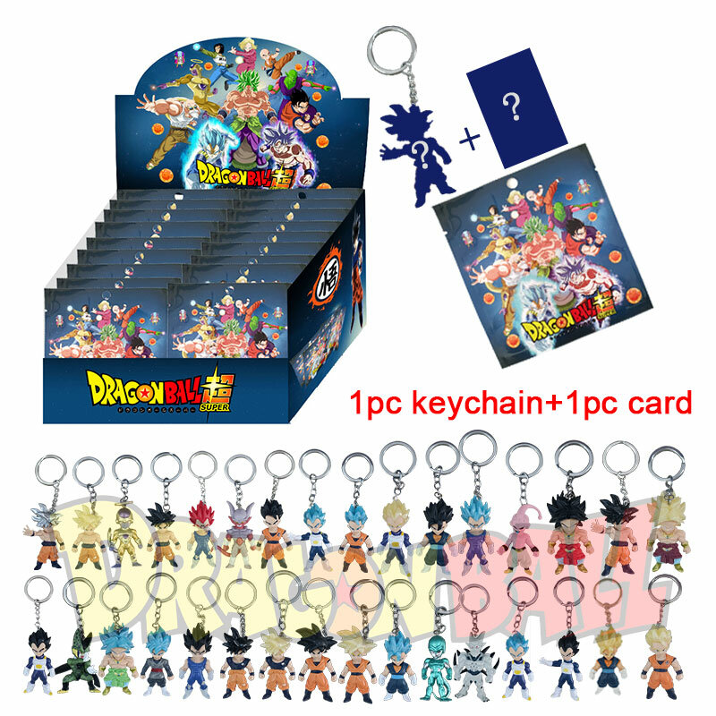 Anime Dragon Ball Figuras Caixa cega, Goku, Vegeta, Super Saiyan, Chaveiro com cartão, brinquedo por atacado, bonecas de PVC, pingente para presentes do miúdo