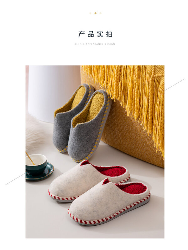 Winter Home Slippers Cotton Slippers Couple Flip Flop Warm Women  Household Shoes Plush Thick Bottom Non-skid Felt Flat Slippers