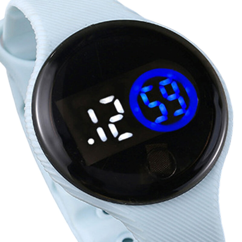 Jam tangan elektronik LED bulat jam tangan Dial bulat tampilan sudut Super lebar untuk waktu dan jadwal