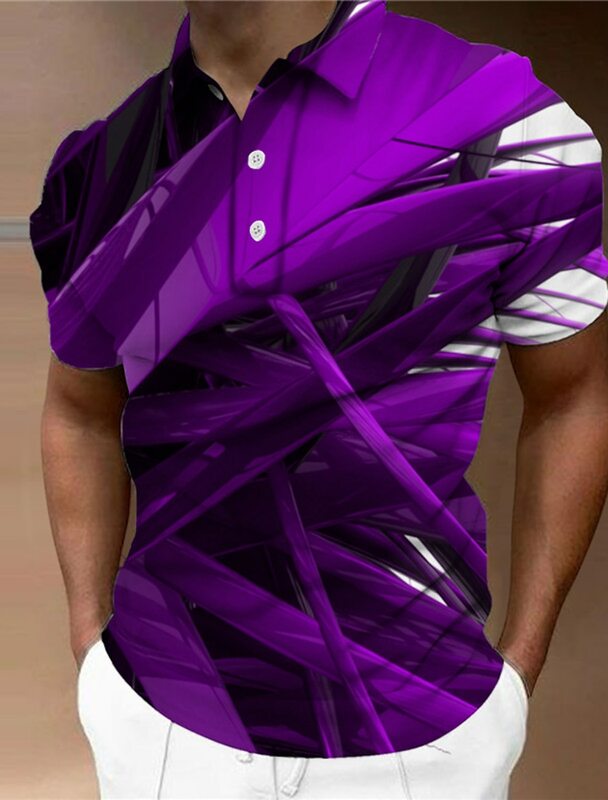 Polo de Golf para hombre, camisa con estampado gráfico geométrico, ropa de tela de malla con botones, mangas cortas, calle al aire libre