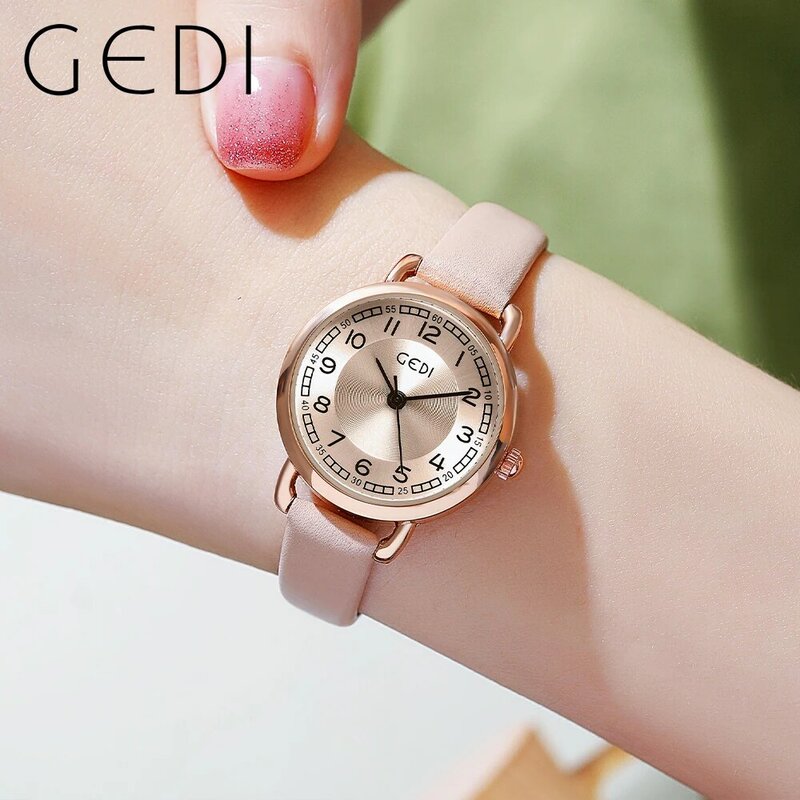 GEDI-Montre à quartz étanche pour femme avec bracelet en cuir, montres de luxe pour femme, horloge fine décontractée, cadeau pour fille, nouvelle tendance, mode 2023