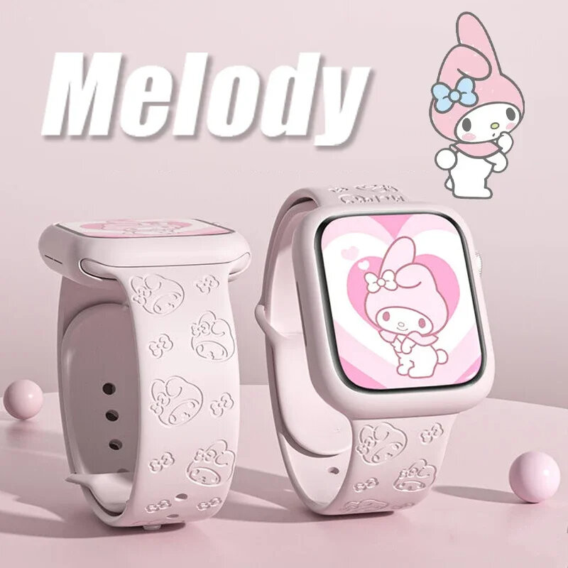 Sanrio Hello Kitty Melody Anime Strap, Apple Watch Band, Bracelet, iWatch 7, SE, 4, 5, 6, 8, Ultra, 44mm, 40mm, 45mm, 41mm, 49 milímetros, 42 milímetros, 38 milímetros