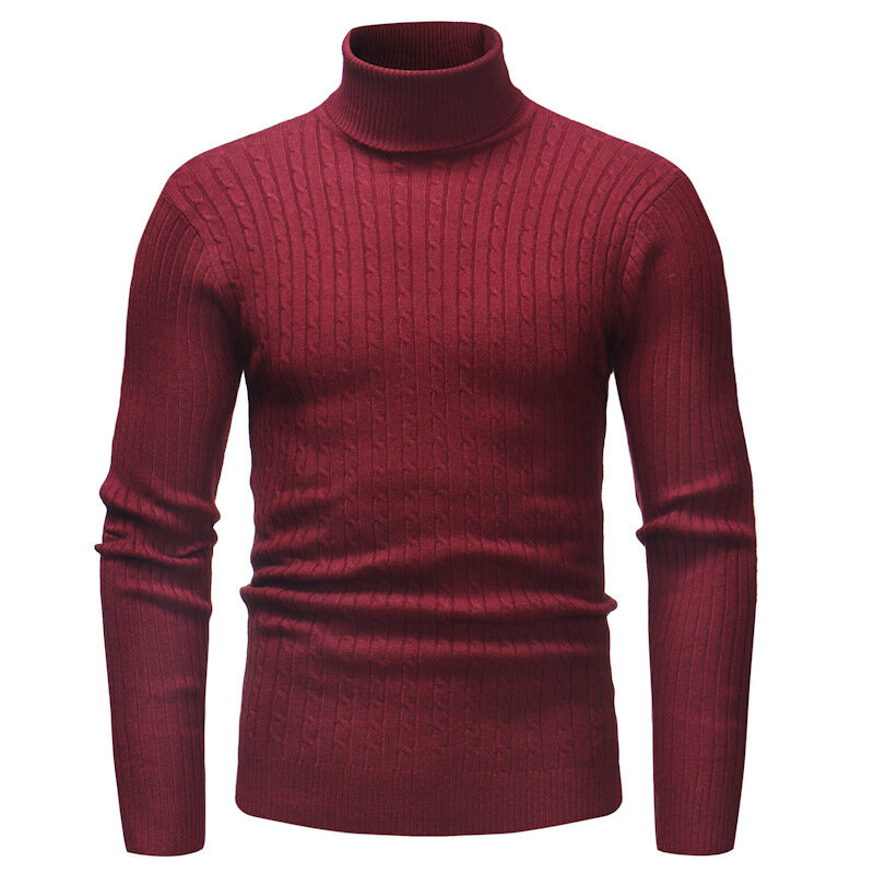 14 Colors！Autumn and Winter New Men's solid color Turtleneck Striped Sweater  Warm Casual Pullover Sweater
