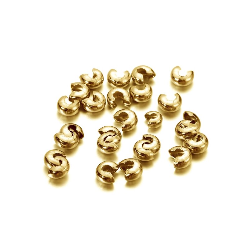 Обжимные бусины для бижутерии, наконечники из нержавеющей стали золотого цвета диаметром 2, 3, 4 мм, 50 шт.