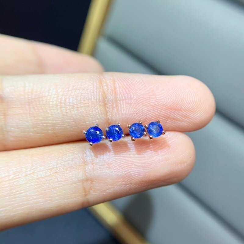 3x3MM Natural Blue Sapphire Earrings 925 Silver Stud Earring for Women 925 Sterling Silver Prevent  Fine Jewelry