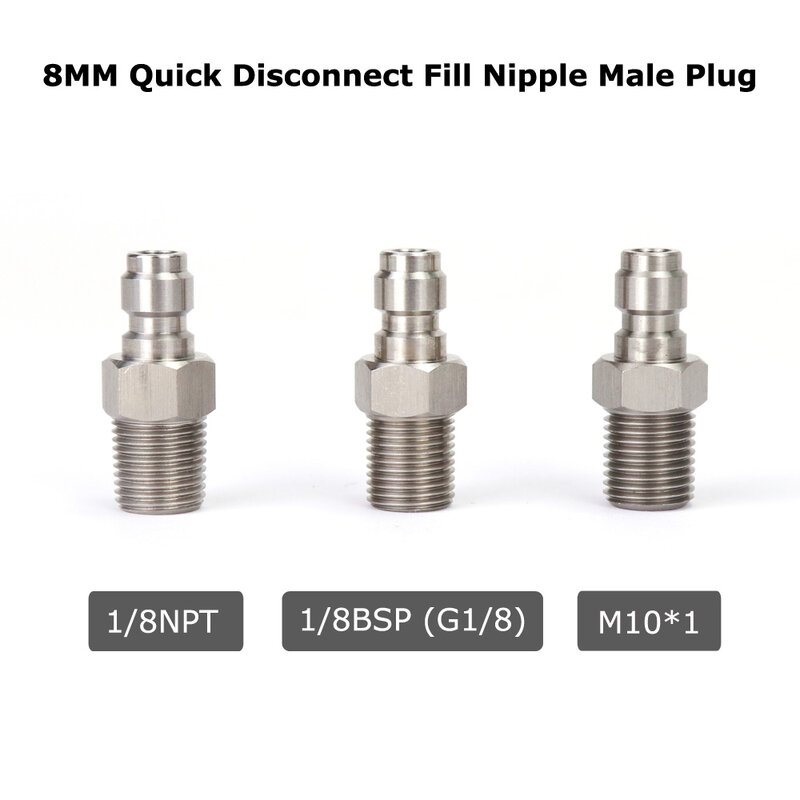 Stainless Steel Quick Disconnect Male Plug Fill Nipple Charging Hose Adaptor Male Thread 1/8NPT 1/8BSP M10