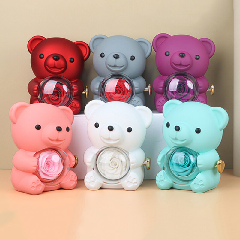Mother's Day Valentine's Day Christmas Birthday Surprise Gifts Box Eternal Rose Teddy Bear Jewelry Necklace Rings Storage Box